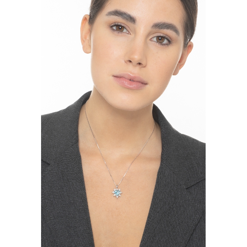 Weißgoldkette Damen mit Aquamarin- und Diamantanhänger  Weißgoldkette Damen mit Aquamarin- und Diamantanhänger