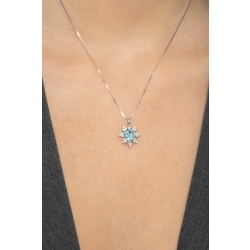 Weißgoldkette Damen mit Aquamarin- und Diamantanhänger  2