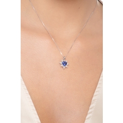 Weißgold 18k Herzkette mit blauem Saphir und Diamanten  2