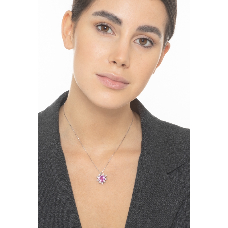 Weißgold Kette Damen Herz Rosa Saphir  Weißgold Kette Damen Herz Rosa Saphir