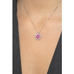 Weißgold Kette Damen Herz Rosa Saphir  2