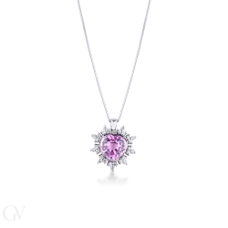 Weißgold Kette Damen Herz Rosa Saphir