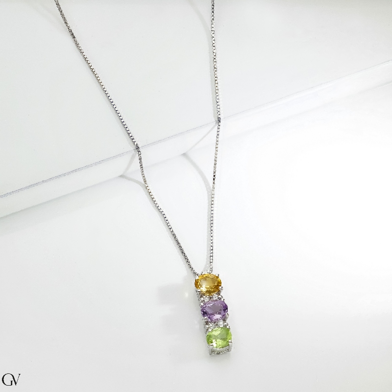 Kette aus Weißgold mit Citrin, Amethyst & Peridot Anhänger Kette aus Weißgold mit Citrin, Amethyst & Peridot Anhänger