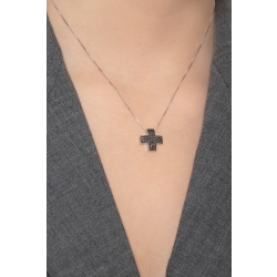 Kreuz-Anhänger mit schwarzen Diamanten Weißgold-Kette 2