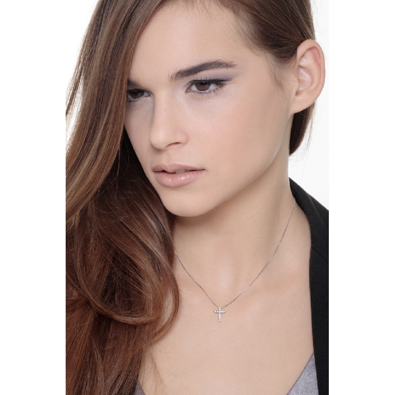 Halskette Kreuz Damen Weißgold mit Diamant-Anhänger