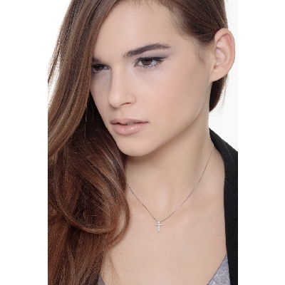 Halskette Kreuz Damen Weißgold mit Diamant-Anhänger