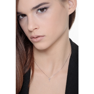 18K Weißgold Kette mit Kreuzanhänger aus Diamanten       