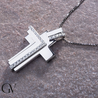 Kreuz-Kette für Herren aus Weißgold mit Diamanten