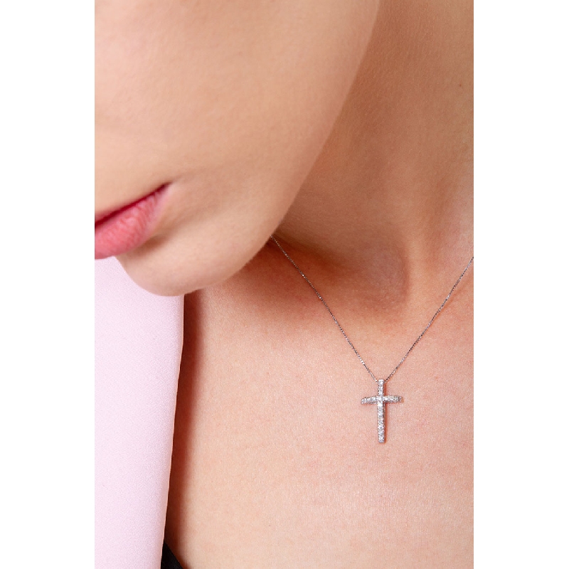 Weißgold Kette mit Diamant-Kreuz-Anhänger modern