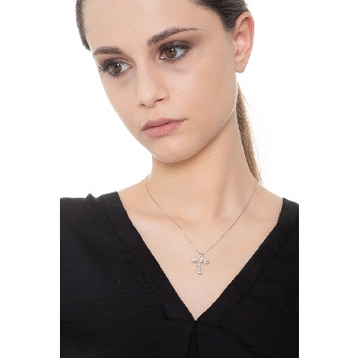 Weißgold Halskette mit Diamant-Kreuz