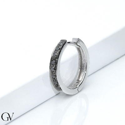 Weißgold Creole einzelner Ohrring mit schwarzen Diamanten