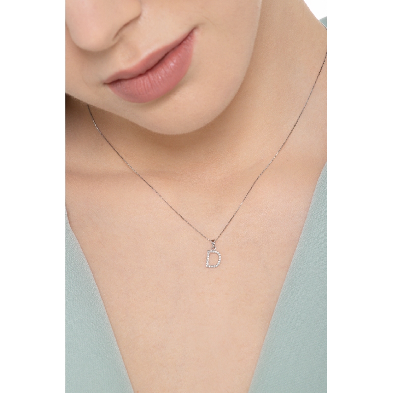 Kette mit Buchstabe D aus Weißgold und Diamanten