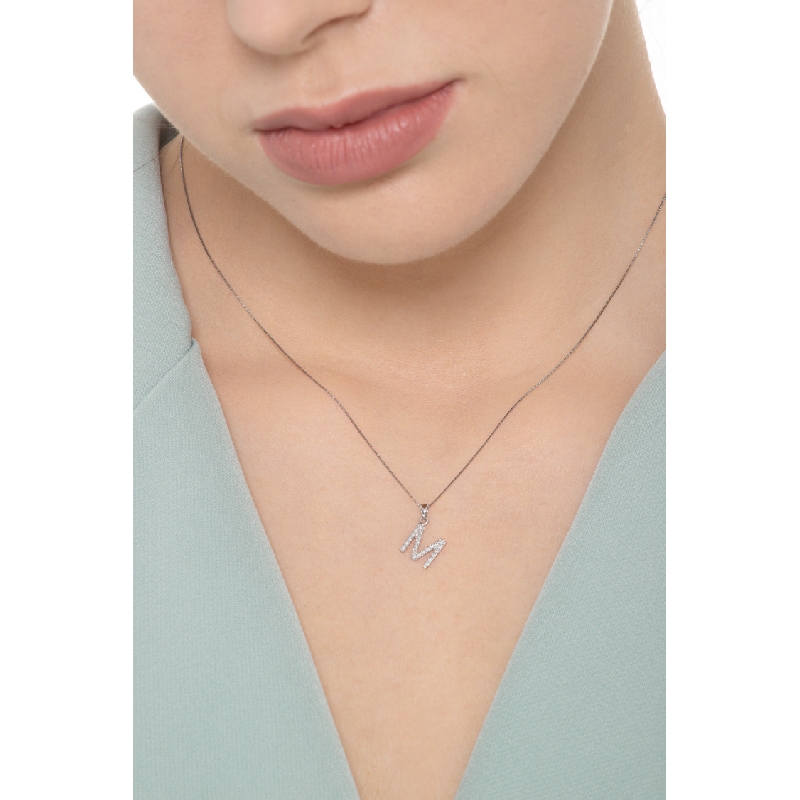 Weißgold 18k Kette mit Buchstabe M aus Diamanten Weißgold 18k Kette mit Buchstabe M aus Diamanten