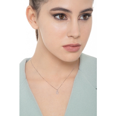 Weißgold 750 Halskette mit R aus Diamanten 