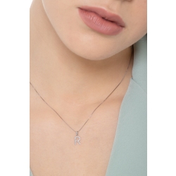 Weißgold 750 Halskette mit R aus Diamanten  2