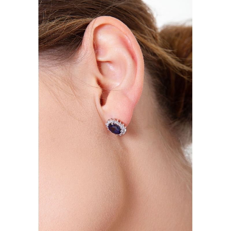 Halo Ohrstecker mit blauem Saphir Halo Ohrstecker mit blauem Saphir