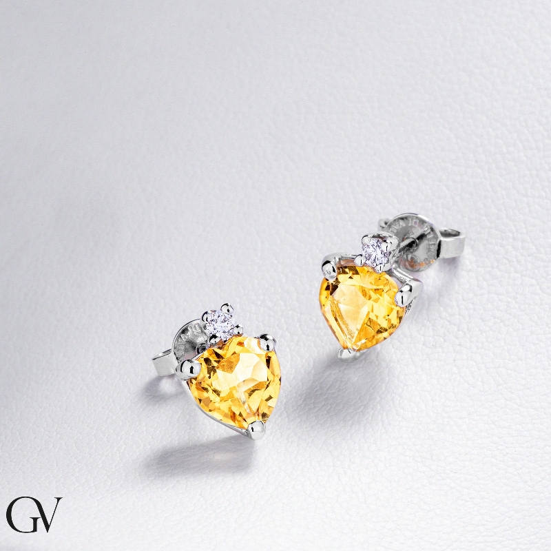 Ohrstecker Weißgold mit Brillanten und Herz-Citrin Ohrstecker Weißgold mit Brillanten und Herz-Citrin