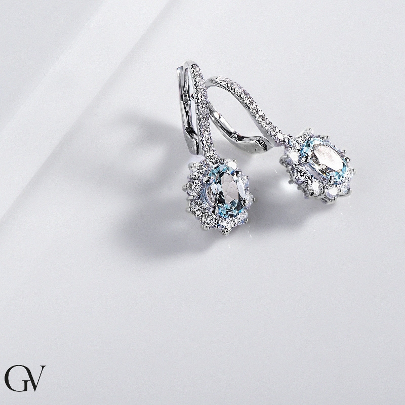 Ohrhänger mit Diamanten und Aquamarinen Weißgold 750 