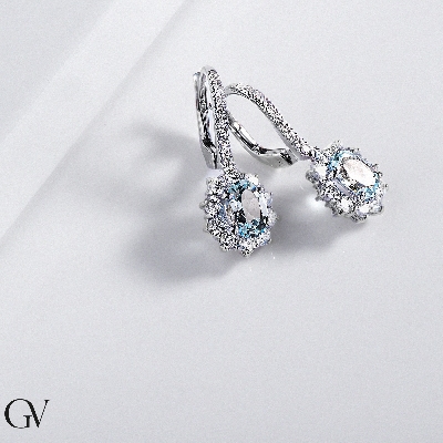 Ohrhänger mit Diamanten und Aquamarinen Weißgold 750 