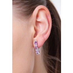 Ovale Ohrringe Weißgold 750 mit Diamanten und Amethysten 2
