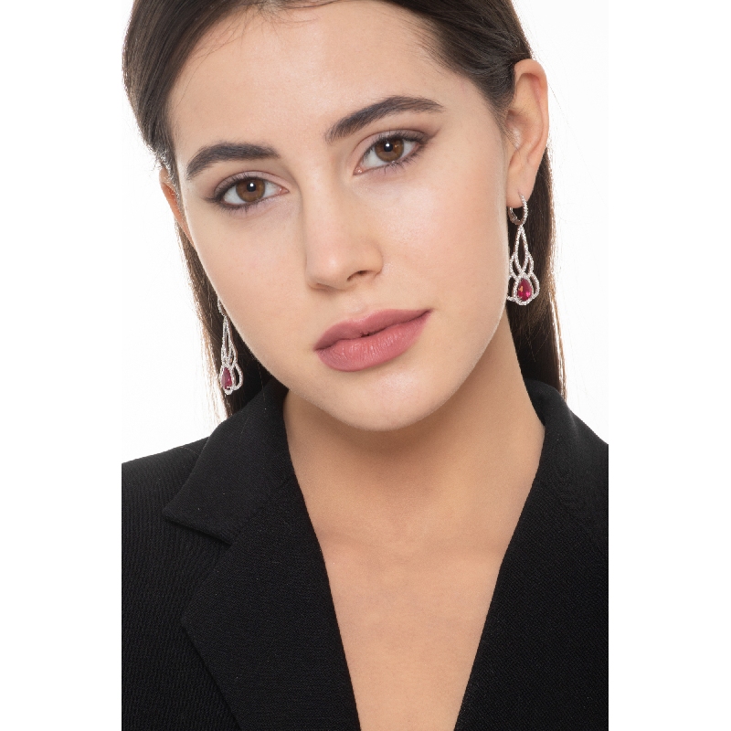 Ohrhänger Weißgold  mit Rubinen und Diamanten