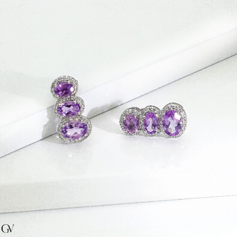 Halo Ohrrigen mit Amethysten und Brillanten  Halo Ohrrigen mit Amethysten und Brillanten