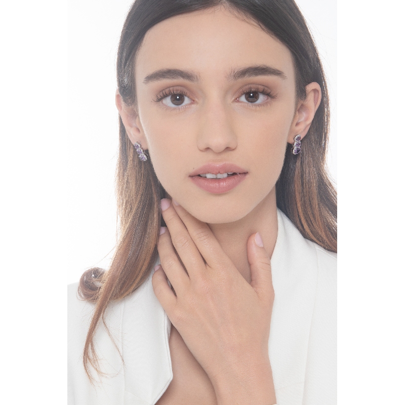 Halo Ohrrigen mit Amethysten und Brillanten  Halo Ohrrigen mit Amethysten und Brillanten