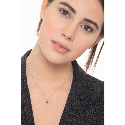 Solitär-Kette aus 18k Weißgold mit Amethyst Anhänger