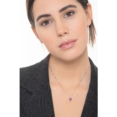 Weißgold Damen Kette mit Amethyst Anhänger