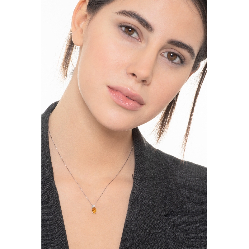 Weißgold Kette mit Diamant- und Citrin-Anhänger Weißgold Kette mit Diamant- und Citrin-Anhänger