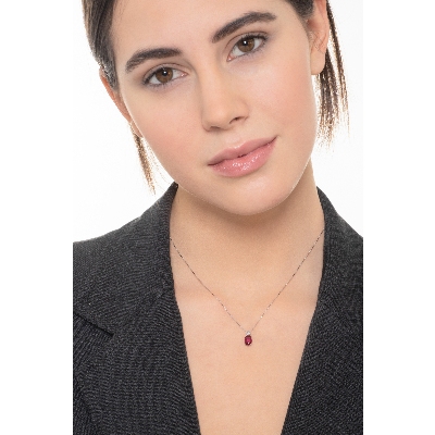 Weißgold Kette Damen mit Rubin-Anhänger und Diamanten