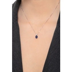 Weißgold Halskette mit Saphir-Anhänger und Diamanten 2