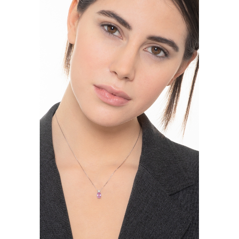 Halskette aus 18 Karat Weißgold mit Anhänger aus Diamanten und rosa Saphiren