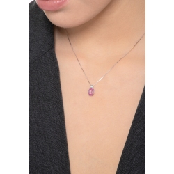 Halskette aus 18 Karat Weißgold mit rosa Saphir-Solitär und Diamanten 2