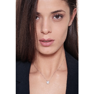 Weißgold 750 Damenkette mit Diamant-Herz