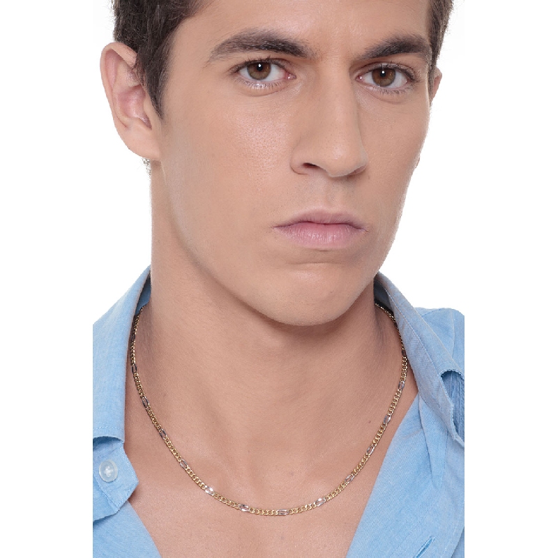 Panzerkette aus Weißgold und Gelbgold 18K, 50 cm