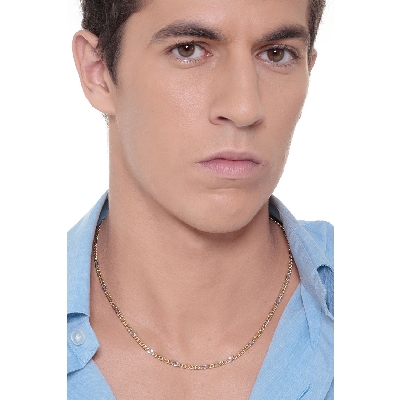 Panzerkette aus Weißgold und Gelbgold 18K, 50 cm