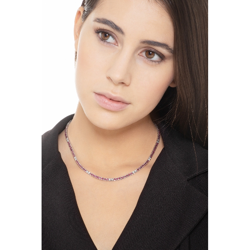 Weissgold 18K Tennis Kette Rubine Diamanten