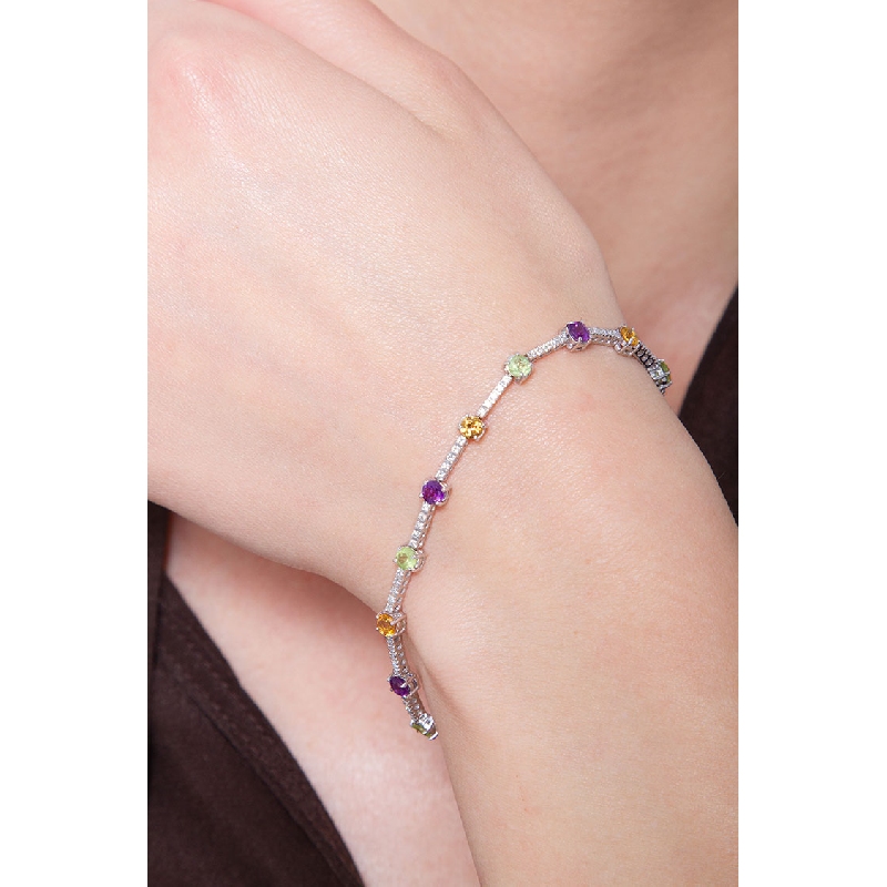 Amethyst, Citrin, Peridot Armband in Weißgold Rainbow