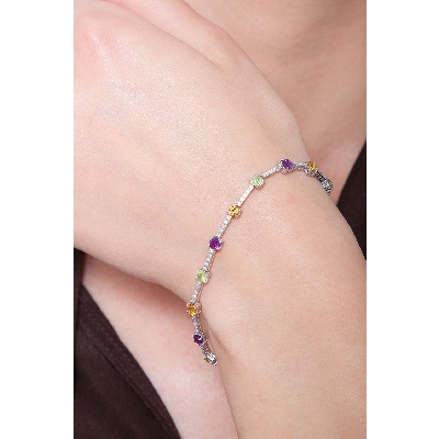 Amethyst, Citrin, Peridot Armband in Weißgold Rainbow