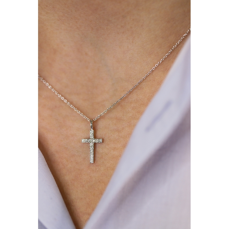 Herrenkette mit Diamant Kreuz Weissgold, 50 cm