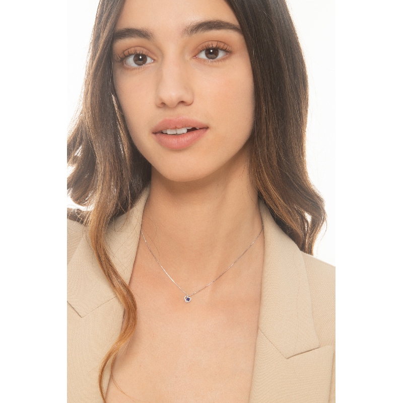 Herzkette Weißgold 18K mit einem blauen Saphir und Brillanten 