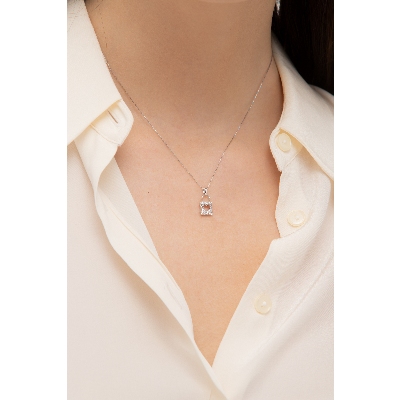 Weißgold 750 Kette mit Herz-Schloss-Anhänger aus Brillanten 